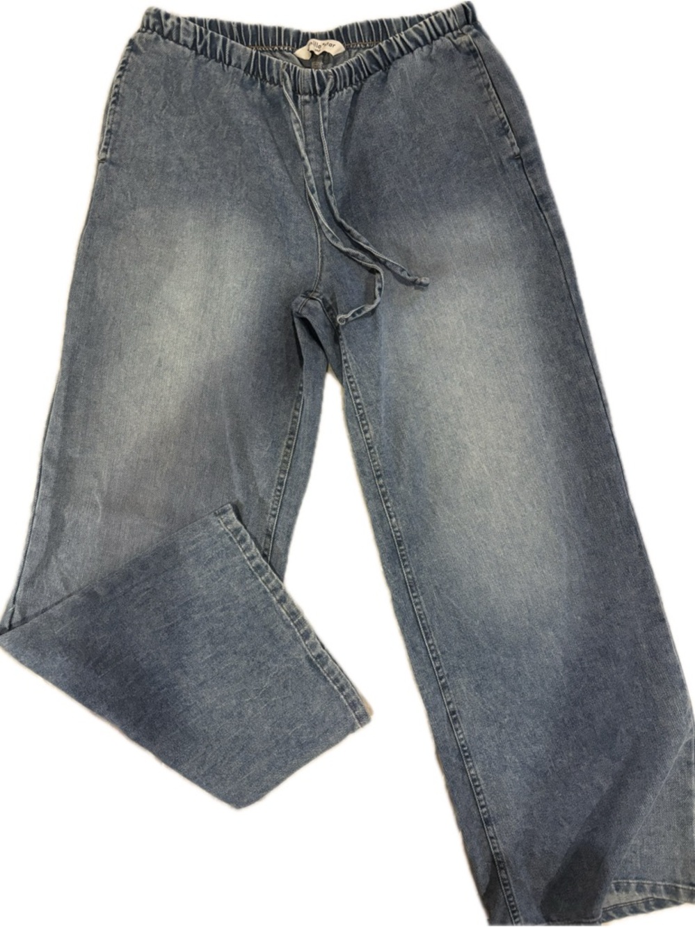 Vanilla Star Relaxed Drawstring Denim Jeans - Blue Wash